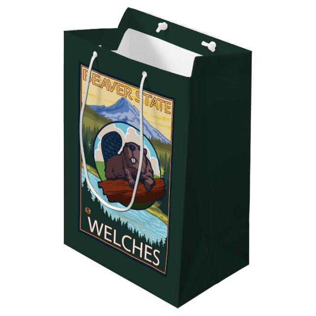 Beaver & Mt. Hood - Welches, Oregon Medium Gift Bag (Front Angled)
