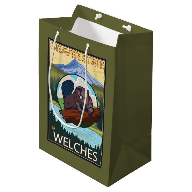 Beaver & Mt. Hood - Welches, Oregon Medium Gift Bag (Front Angled)