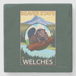 Beaver & Mt. Hood - Welches, Oregon Stone Coaster