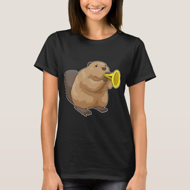 Beaver Musician Trumpet Music T-Shirt (Front)