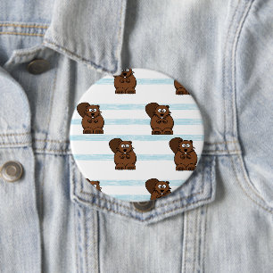 Beaver on blue stripes 10 cm round badge