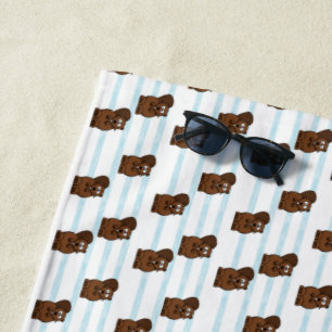 Beaver on blue stripes beach towel