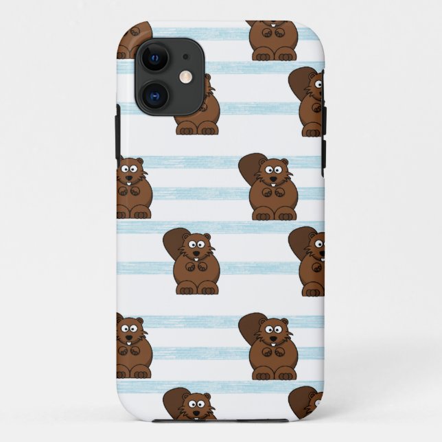 Beaver on blue stripes Case-Mate iPhone case (Back)