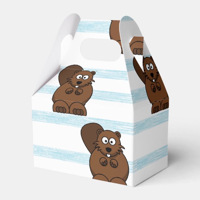Beaver on blue stripes favour box (Front Side)