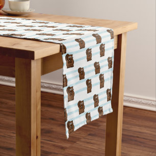 Beaver on blue stripes short table runner