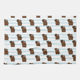 Beaver on blue stripes tea towel