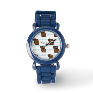 Beaver on blue stripes watch