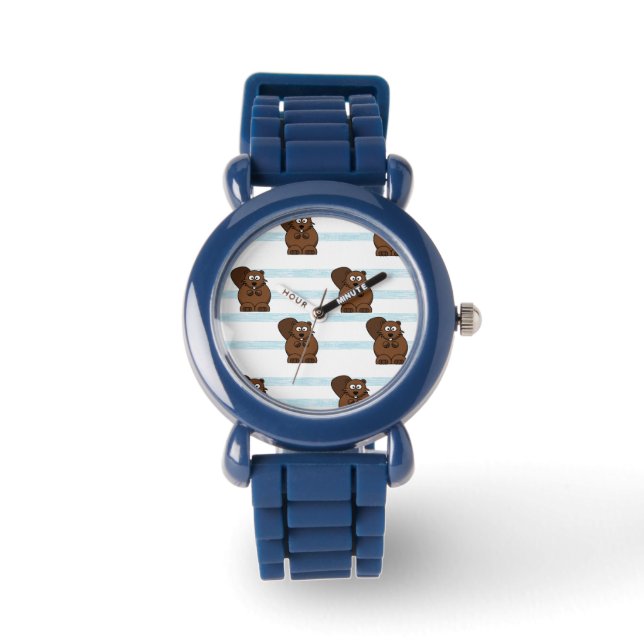 Beaver on blue stripes watch (Front)