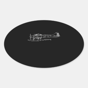 Beaver On Floats Sea Plane Pilot Front & Back Oval Sticker