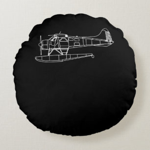 Beaver On Floats Sea Plane Pilot Front & Back Round Cushion