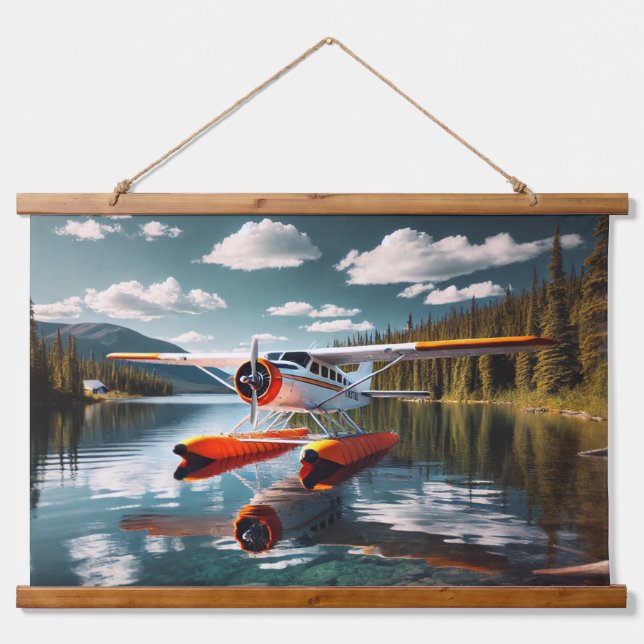 Beaver Orange Float Airplane Hanging Tapestry (Front)