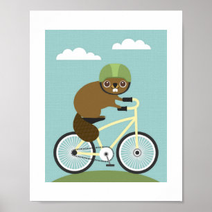 Beaver Riding Bicycle Poster Print