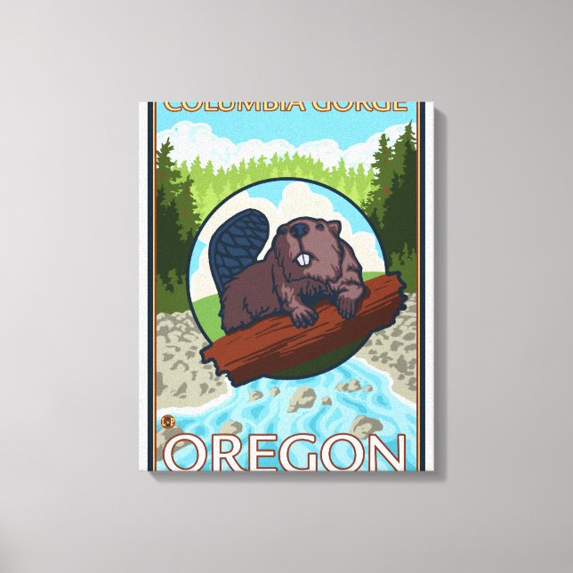 Beaver & River - Columbia Gorge, Oregon Canvas Print (Front)