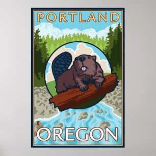 Beaver & River - Portland, Oregon Poster