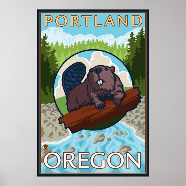 Beaver & River - Portland, Oregon Poster (Front)