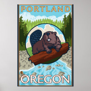Beaver & River - Portland, Oregon Poster