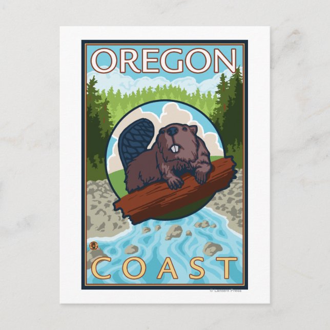 Beaver & RiverCoastVintage Travel Poster Postcard (Front)