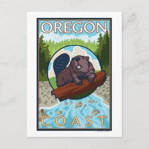 Beaver & RiverCoastVintage Travel Poster Postcard