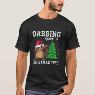 Beaver Santa Hat Dabbing Around the Christmas Tree T-Shirt