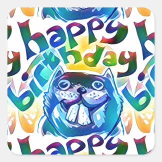 beaver say happy birthday square sticker
