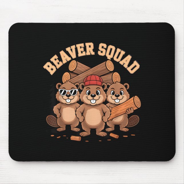 Beaver squad sunglasses lumberjack woods group mouse mat (Front)