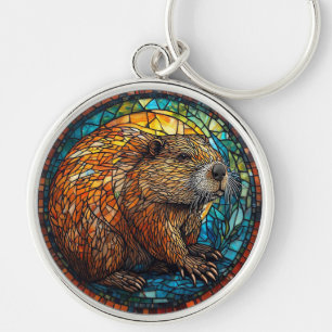 Beaver Stained Glass Art with Intricate Details Key Ring