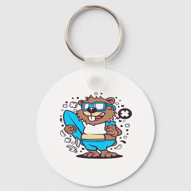 Beaver Surfing Key Ring (Front)