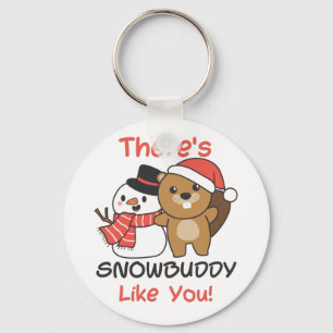 Beaver There's Snowbuddy Like Snowman Pun Keychain