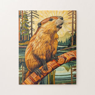 Beaver Totem – Builder in Deco Style Jigsaw Puzzle