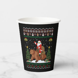Beaver Ugly Xmas Gift Funny Santa Riding Beaver Ch Paper Cups