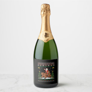 Beaver Ugly Xmas Gift Funny Santa Riding Beaver Ch Sparkling Wine Label