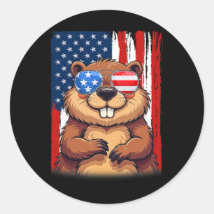 Beaver Usa America Flag Patriotic Beaver 4th Of Ju Classic Round Sticker