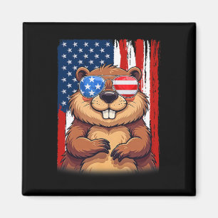 Beaver Usa America Flag Patriotic Beaver 4th Of Ju Magnet