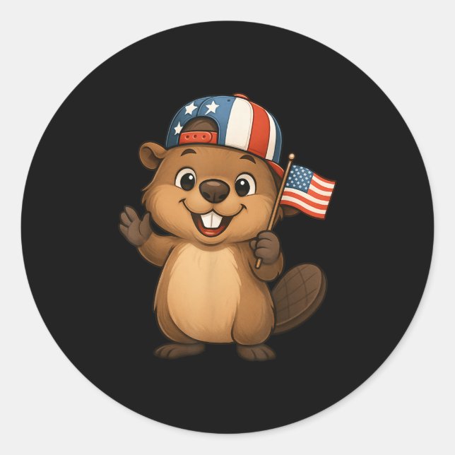 Beaver Usa Flag 4th July Independence Day Boys Gir Classic Round Sticker (Front)