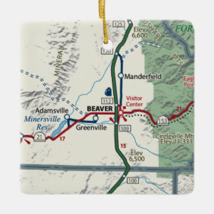 Beaver Utah Map Ceramic Ornament