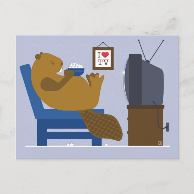 Beaver Watching TV Postcard (Front)