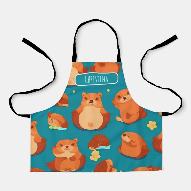 Beaver Watercolor Colourful Personalised Pattern Apron (Front)