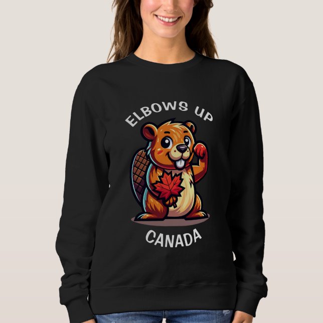 Beaver with a Maple Leaf and Elbows Up Canada Big Sweatshirt (Front)