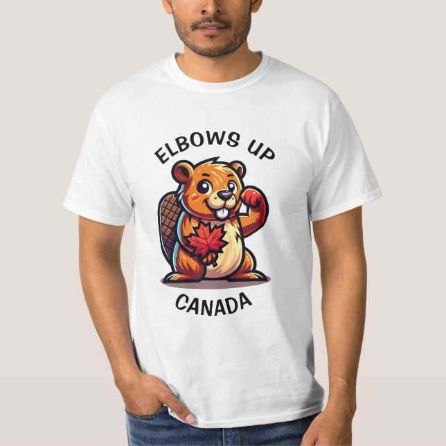 Beaver with a Maple Leaf and Elbows Up Canada Big T-Shirt (Front)
