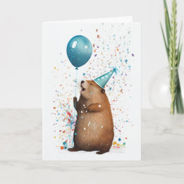 Beaver with Blue Balloon Greeting Card