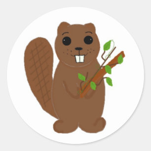 Beaver with Branches Classic Round Sticker