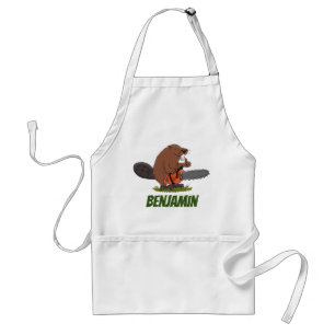 Beaver with chainsaw funny cartoon illustration standard apron