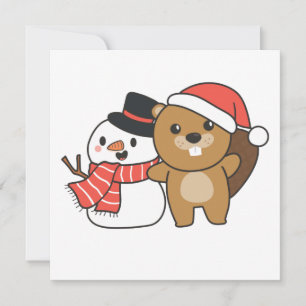 Beaver With Snowman In Winter At Christmas Invitat Invitation