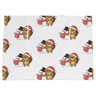 Beaver With Snowman In Winter At Christmas Large G Gift Bag