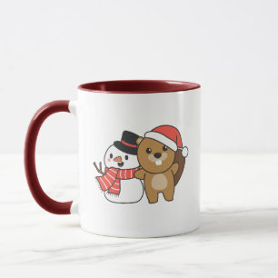 Beaver With Snowman In Winter At Christmas Mug