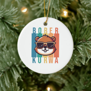 Beaver with Sunglasses Ceramic Tree Decoration