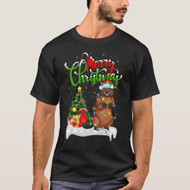 Beaver   Xmas Decorations Santa Beaver Christmas T-Shirt (Front)