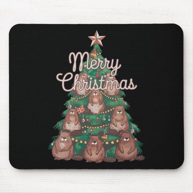 Beaver Xmas Tree Beaver Christmas Tree Merry Chris Mouse Mat (Front)