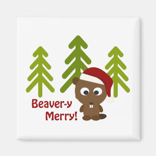 Beaver-y Merry! Christmas Beaver Magnet