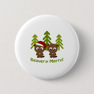 Beaver-y Merry! Christmas Beavers 6 Cm Round Badge